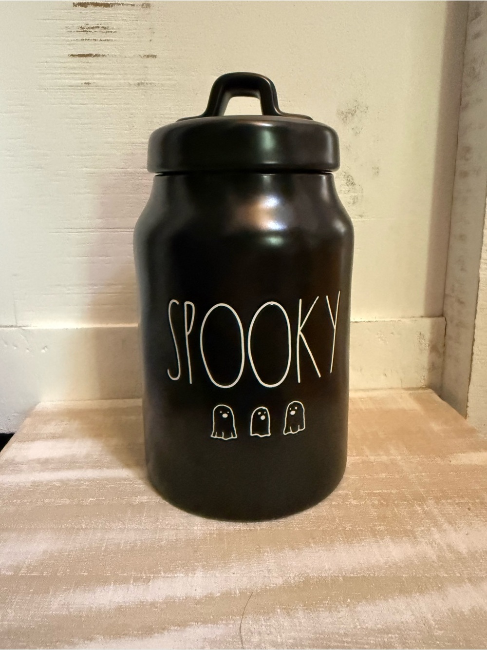 Rae Dunn Halloween Black "Spooky" Ceramic Canister with Lid